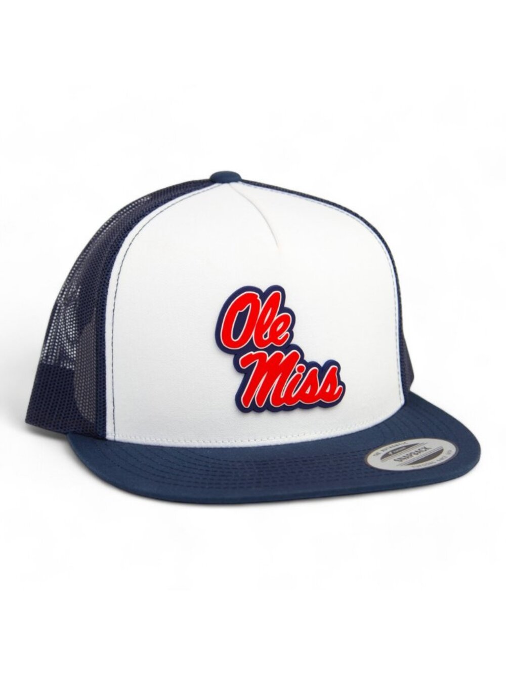 Ole Miss Rebels YP Snapback Flat Bill Trucker Hat- White/ Navy